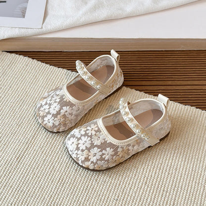 Pink Blue Floral Embroidery Mesh Ballet Flat Lace Ballerina Shoe