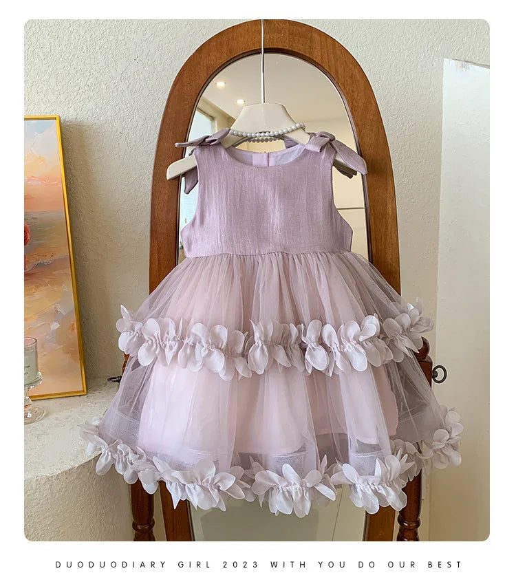 Sleeveless Bow Ruffle Birthday Wedding Flower Girl Tutu Dresses