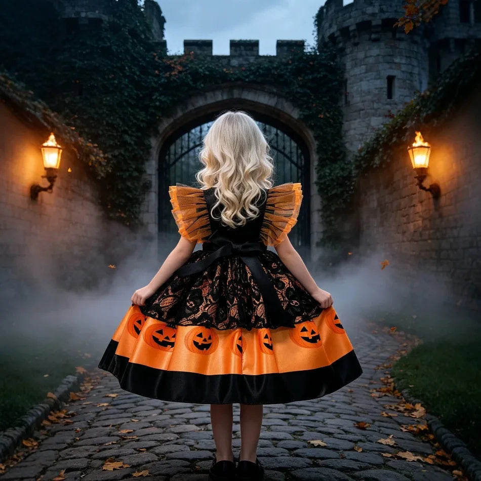 Kids Girls Halloween Pumpkin Tutu Dress