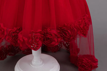 Flower Girl Dress 3D Rose Lace Tulle Sequin Waistband Princess