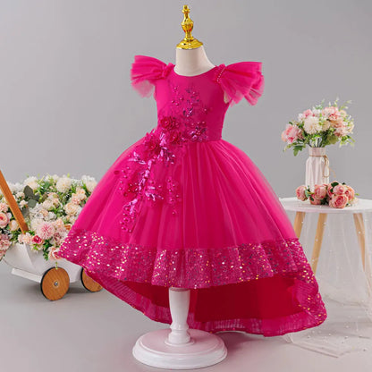 Girls Princess Dress Children's Wedding Flower Girl Mesh Sequin
