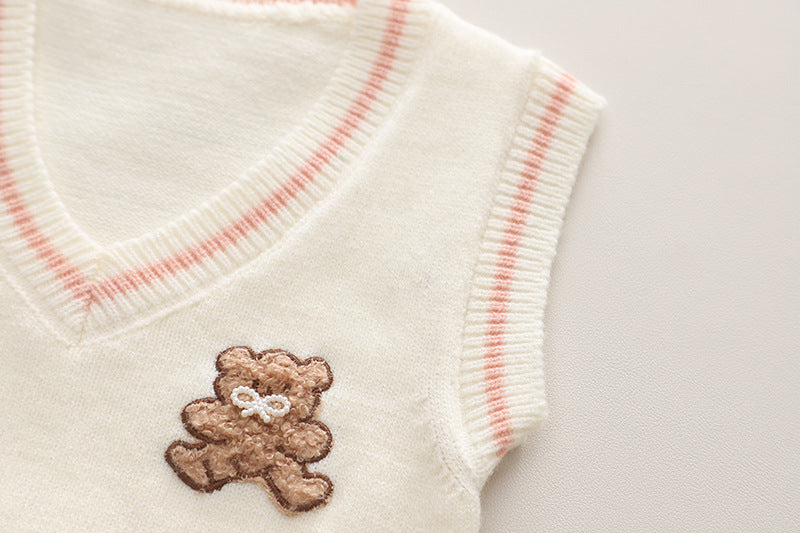 Vestido infantil con chaleco y bolso de osito