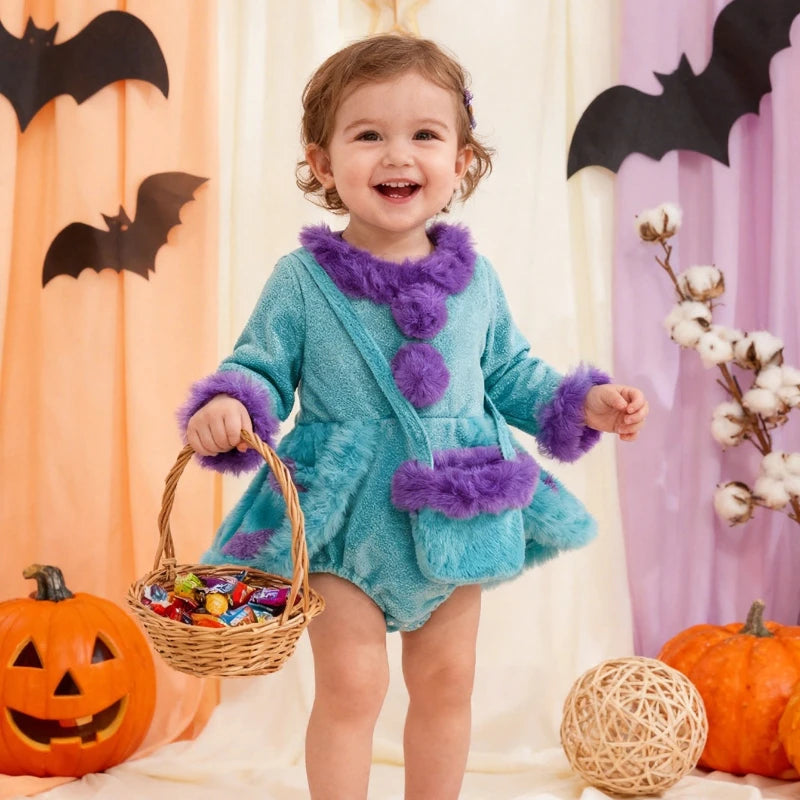 Purple Trim Baby Romper with Bag Halloween Costume Outfit Clothes