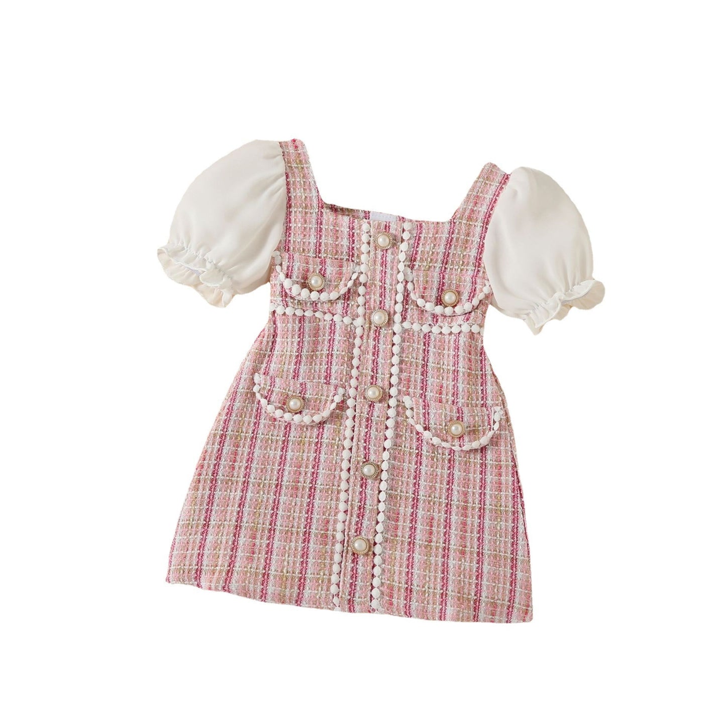 Vestido de cuadros rosa bebé
