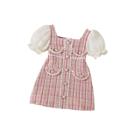 Vestido de cuadros rosa bebé