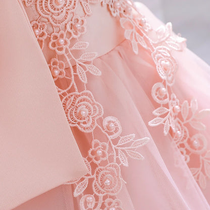 Vestido de fiesta con encaje floral y lazo 