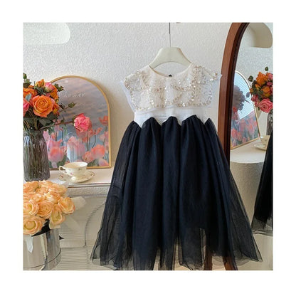 New Summer Square Collar Mesh Splicing Sleeveless Dress