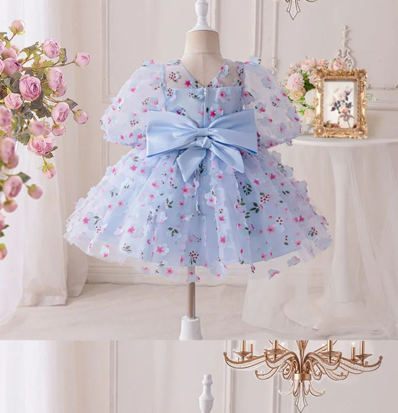 Toddler Girl Baptism Party Dresses Elegant Puff Sleeve
