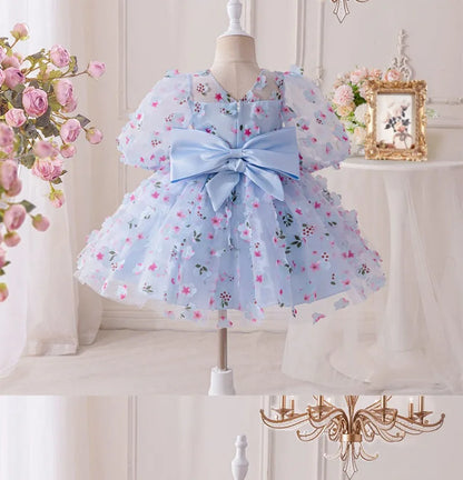 Toddler Girl Baptism Party Dresses Elegant Puff Sleeve