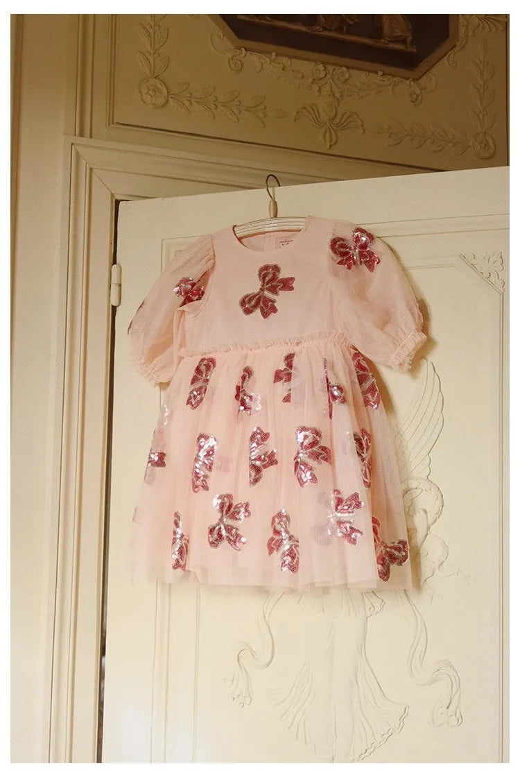 Bow Sequin Princess Style Girls Dress