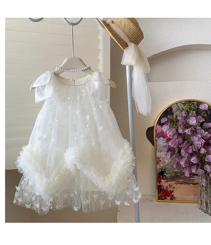 Sleeveless Flower Ruffles Butterfly Baby Girls Bows Dress