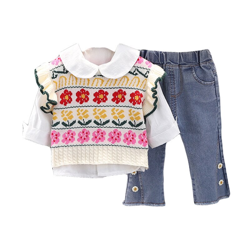 Conjunto infantil de mujer con chaleco floreado