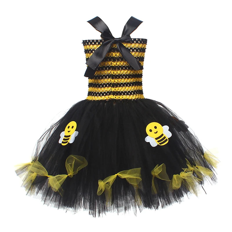 Girls Cosplay Bee Costume Sleeveless Tulle Dress