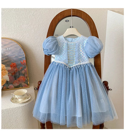 Kids Girl's Sleeveless Dress Pearl Embellished Sweet Skirt