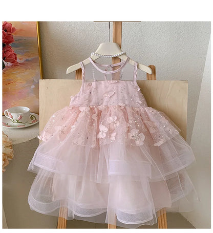 Kids Princess Tulle Dress Butterfly Sleeveless Party Gown