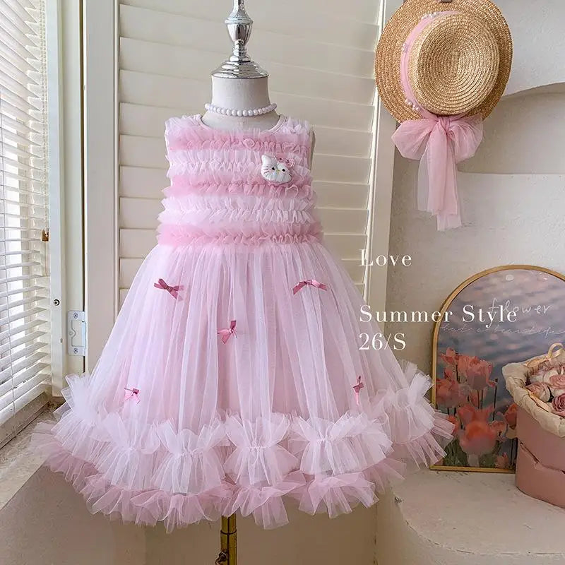 Princess Style Girls Dress Summer New Kitty Pattern