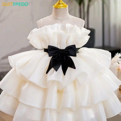Childern Birthday Dress for Kids Girl Fashion Solid Flowers Princess Dresses