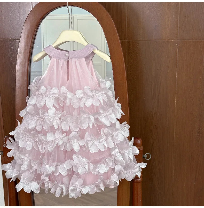 Summer Girls Dress Floral Layered Cake Skirt Birthday Princess Dress