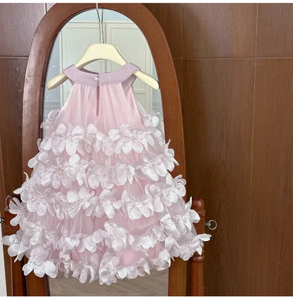 Summer Girls Dress Floral Layered Cake Skirt Birthday Princess Dress