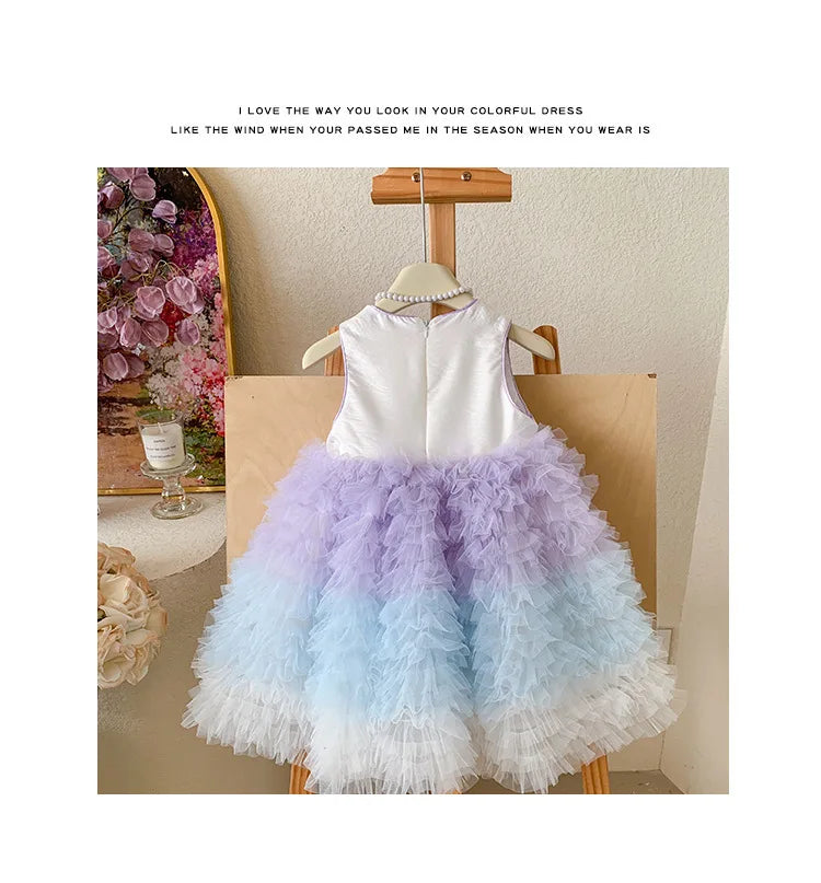 New Summer Kids Girls Gradient Tutu Party Dress Sleeveless Flower Sequin