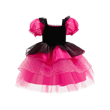 Girls Dress Summer Children's Pink Bubble Sleeve Lovely Dress