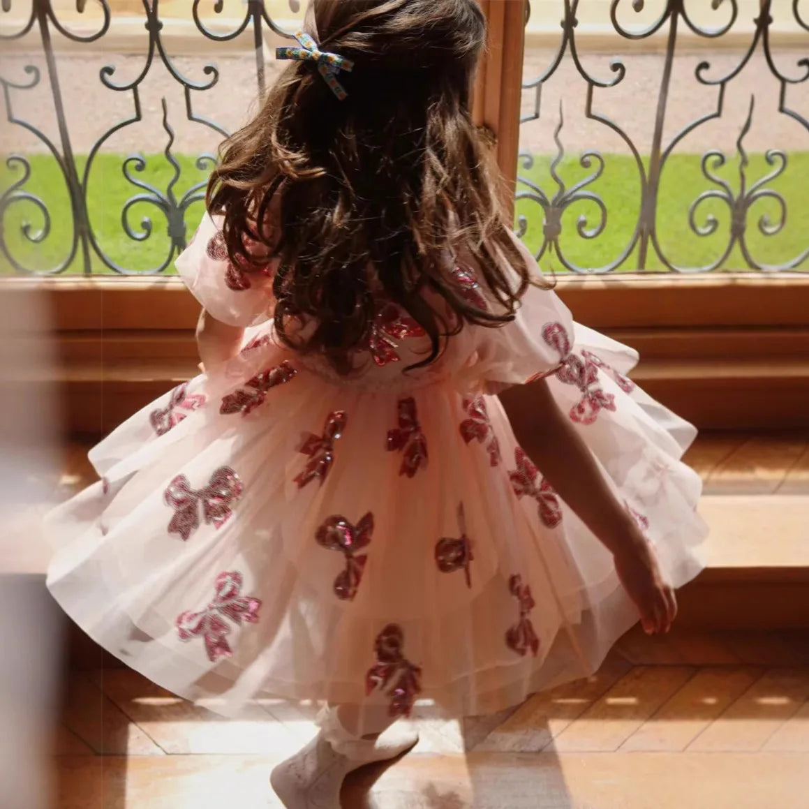 Bow Sequin Princess Style Girls Dress