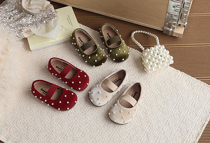 Pearl Girls Flats Shoes Solid Velvet Shallow Elastic Kids Princess Shoes