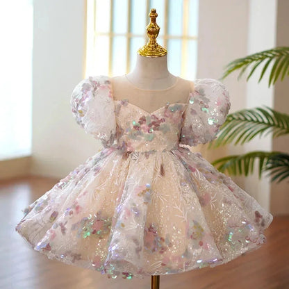 Kids Birthday Party Luxury Fluffy Ball Gown Wedding Prom Formal Lace Dress