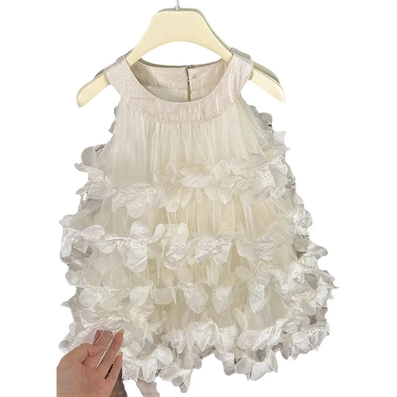 Summer Girls Dress Floral Layered Cake Skirt Birthday Princess Dress