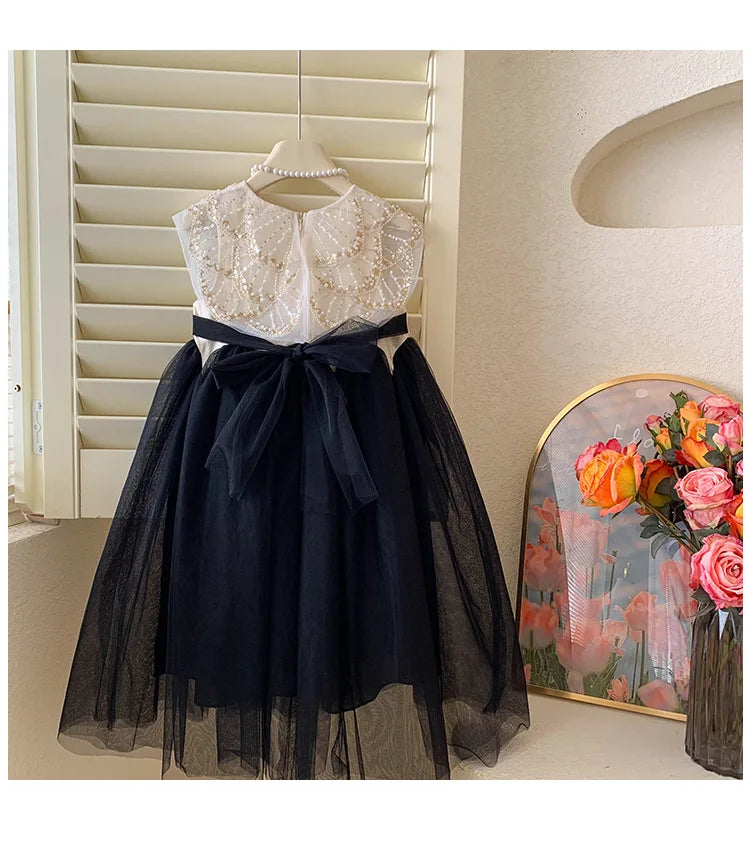 New Summer Square Collar Mesh Splicing Sleeveless Dress
