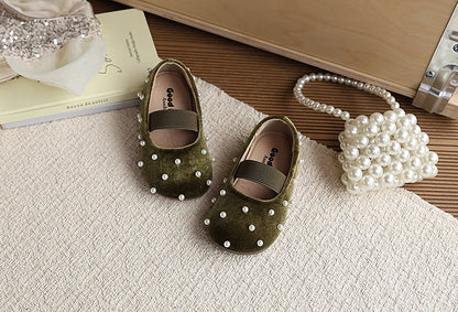 Pearl Girls Flats Shoes Solid Velvet Shallow Elastic Kids Princess Shoes