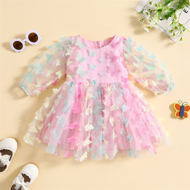 Vestido de bebé de manga larga con mariposas