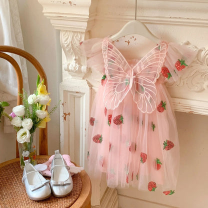 Kids Dress with Wings Embroidered Sleeveless Tulle Gown