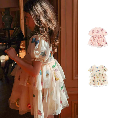 Bow Sequin Princess Style Girls Dress
