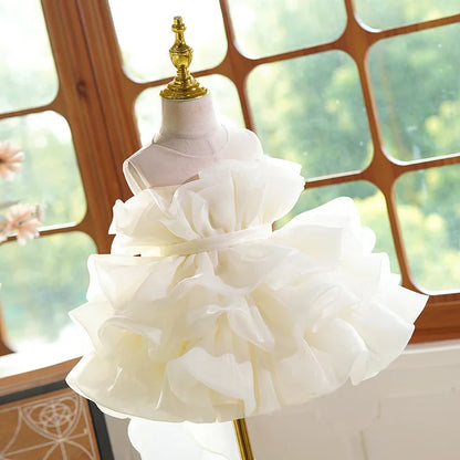 Childern Birthday Dress for Kids Girl Fashion Solid Flowers Princess Dresses