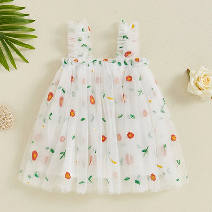 Vestido infantil de tul con flores 