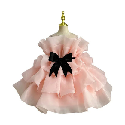 Girls'  Birthday Show Host Piano Performance Bow Princess Dress