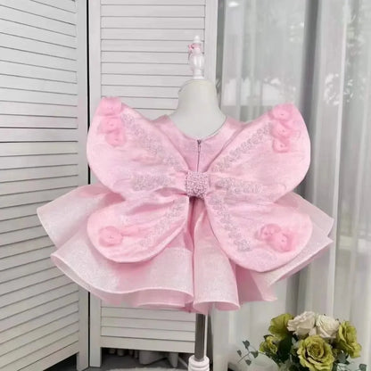 3D Flower Puff Sleeve Fluffy Tutu Dress