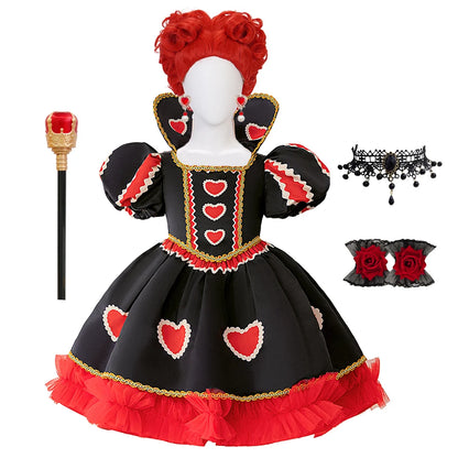 Halloween Red Queen Costume Girls White Carnival Dress