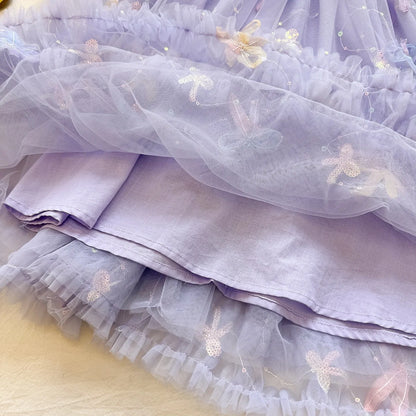 Bow Mesh Girls Puffy Princess Dress