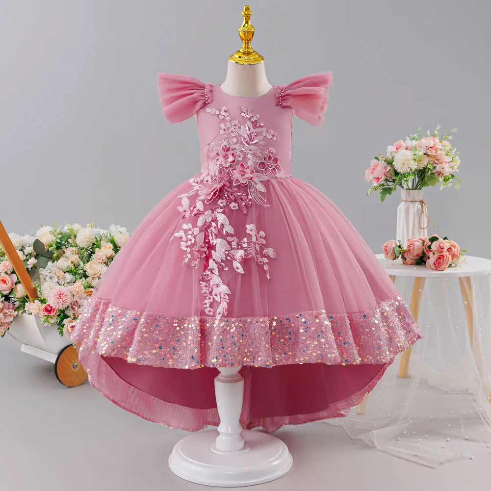 Girls Princess Dress Children's Wedding Flower Girl Mesh Sequin
