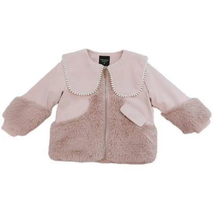 Abrigo infantil con detalles de piel. 