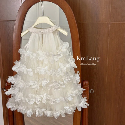 Summer Girls Dress Floral Layered Cake Skirt Birthday Princess Dress