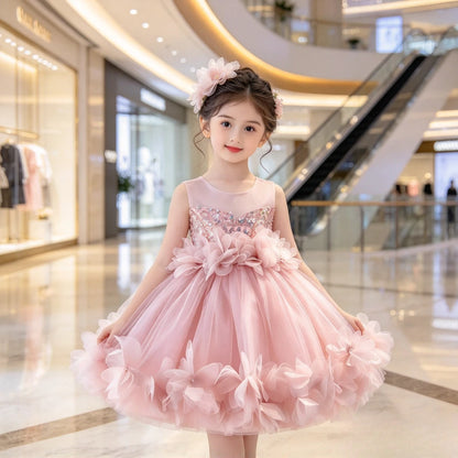 Children Birthday Wedding Flower Girl Tutu Costume Piano Performance Host Princess Gown