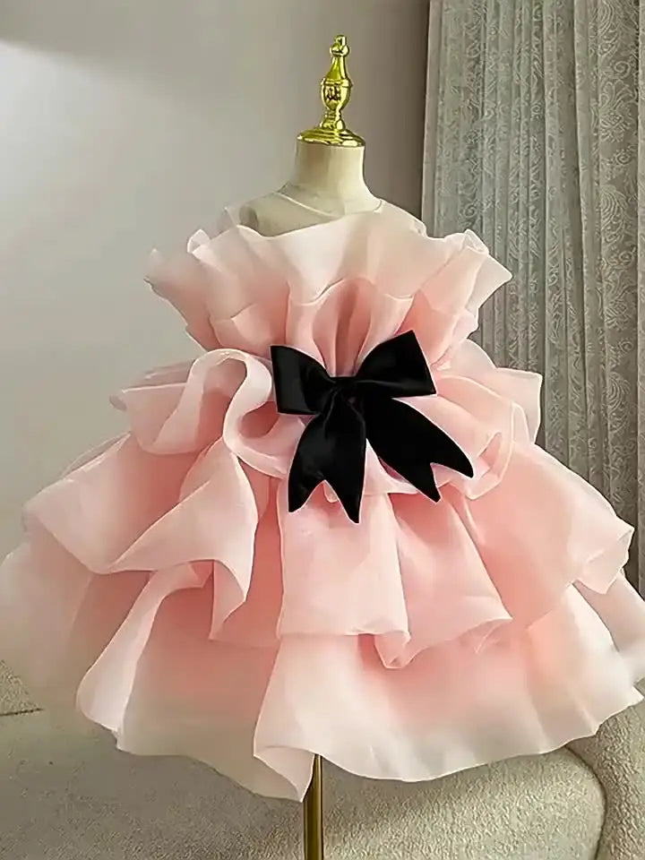 Girls'  Birthday Show Host Piano Performance Bow Princess Dress
