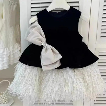 Bow Ostrich Feather Sleeveless Princess Dress
