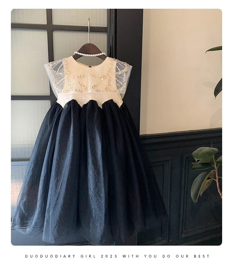 New Summer Square Collar Mesh Splicing Sleeveless Dress