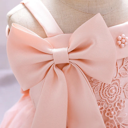 Vestido de fiesta con encaje floral y lazo 