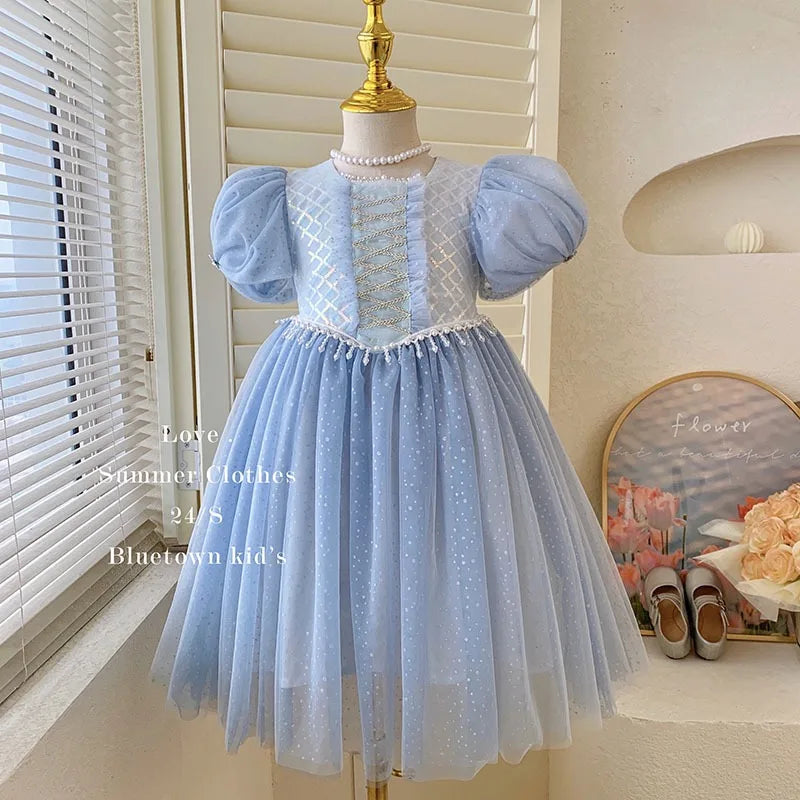 Kids Girl's Sleeveless Dress Pearl Embellished Sweet Skirt