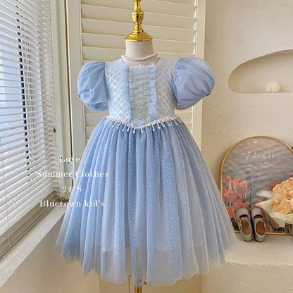 Kids Girl's Sleeveless Dress Pearl Embellished Sweet Skirt